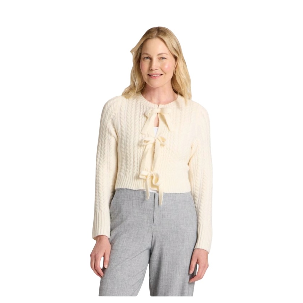A New Day Cream Cardigan with Bow Accents NWT M